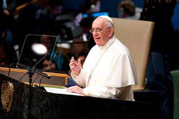 Pope Francis speaks to attendees