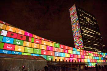 The 17 SDGs decorate the UN headquarters in New York