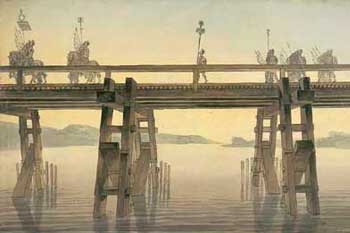 -Caesar’s bridge over the Rhine - Painting by John Soane, 1814-
