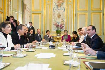 François Hollande and Ban Ki-moon meeting